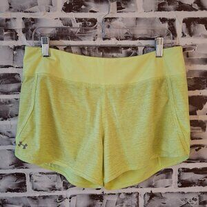 Under Armour Womens Large Running Shorts Neon Yellow Semi-Fitted Heat Gear